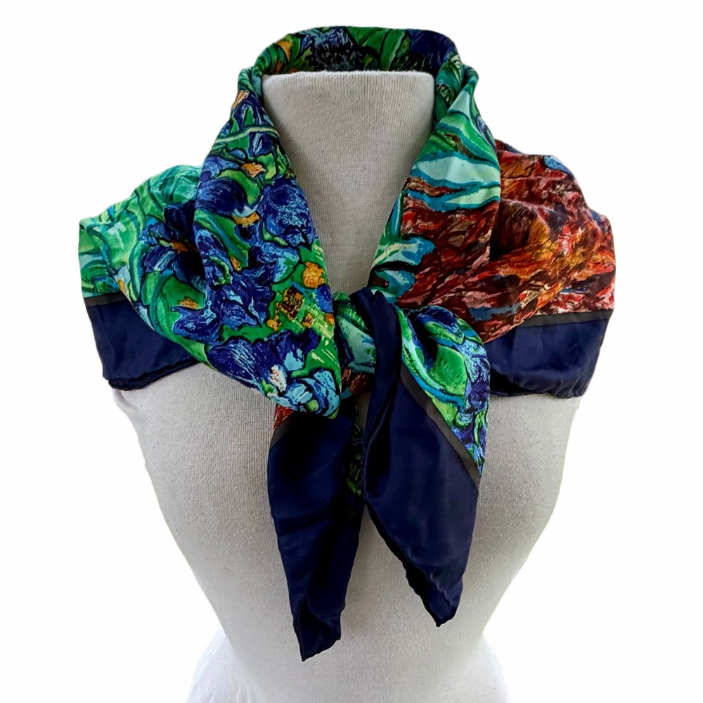 Claude Monet Irises Museum Silk Square Scarf Wrap Accessory Colorful EUC - Picture 2 of 6